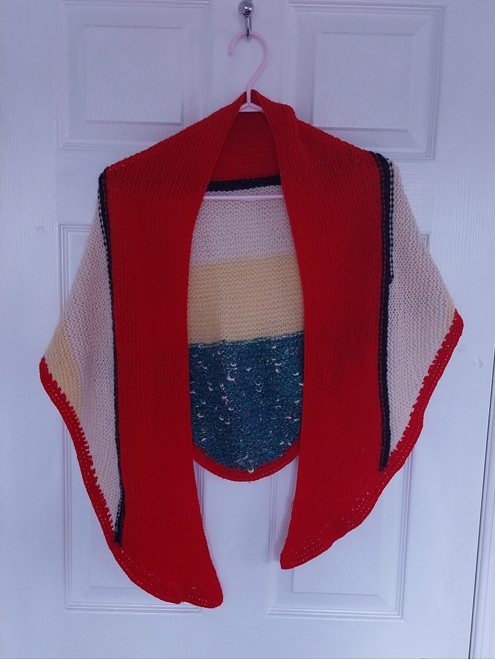 Stylish Red Multi-Color Hand Knitted Scarf.